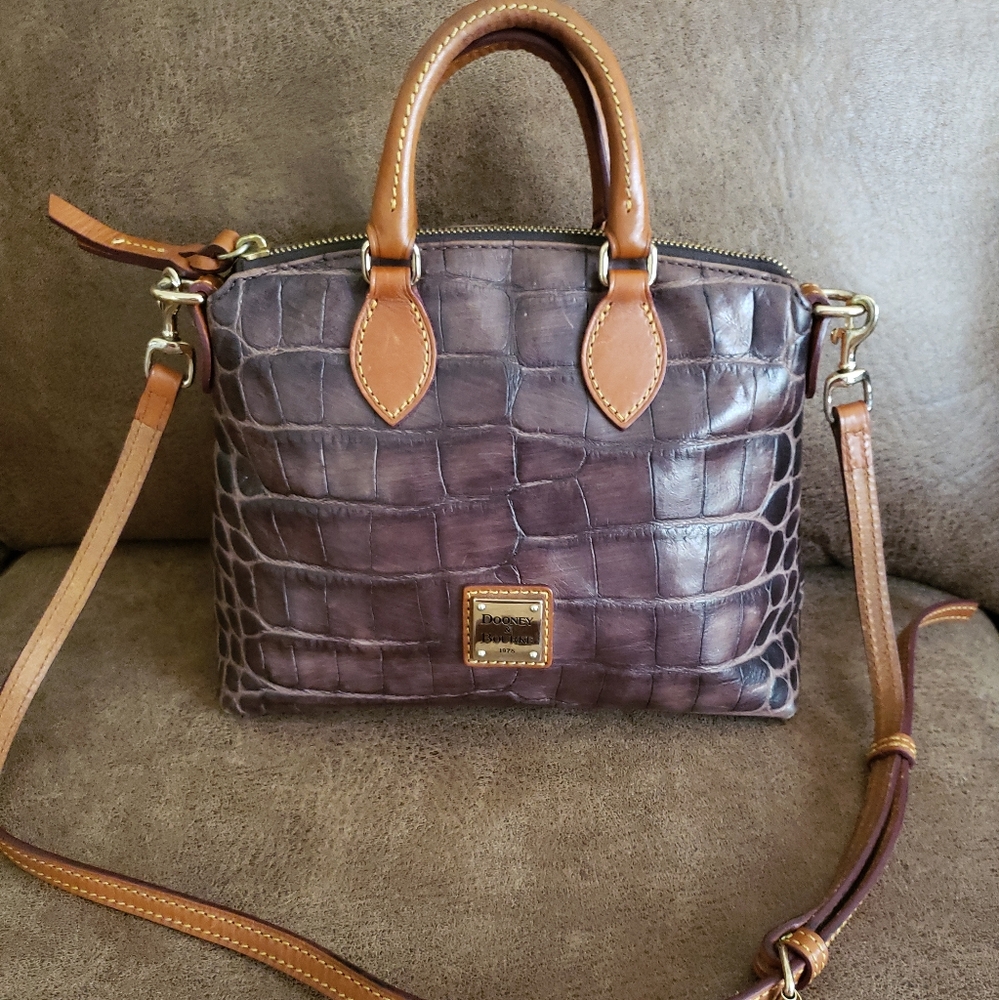 Vintage Dooney & Bourke Brown Croc-Embossed Satchel/ Shoulder Bag/ Crossbody Bag